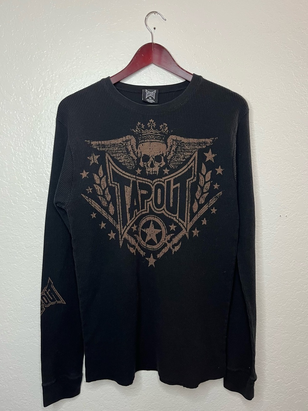 Vintage Tapout Skull Crest Thermal Long Sleeve Shirt Size XL